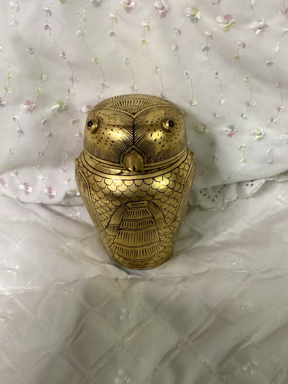 Vintage Burmese owl hand-painted, black gold black wear owl trinket box